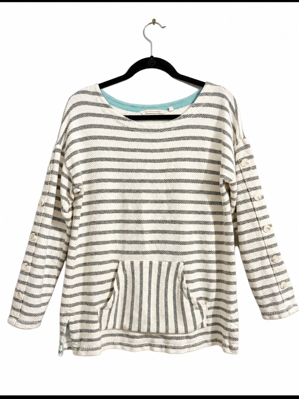 Soft Surroundings Striped Pullover Sweatshirt
Kangaroo Pocket Button Sleeve